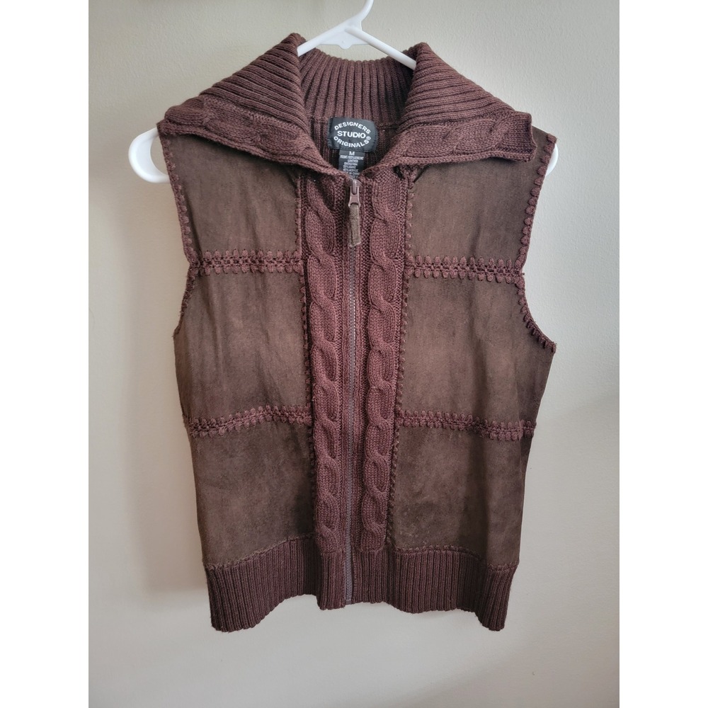 Designers Originals Studio Vintage Leather Ramie Vest Brown Medium 90s Y2K Retro